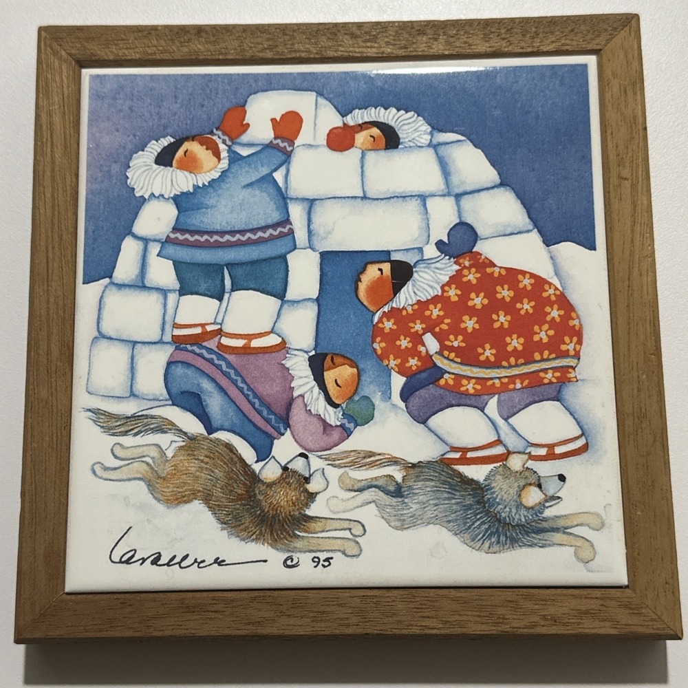 Barbara Lavalee Eskimo Igloo Husky Dogs Alaska Ceramic Tile‎ Trivet Picture @95